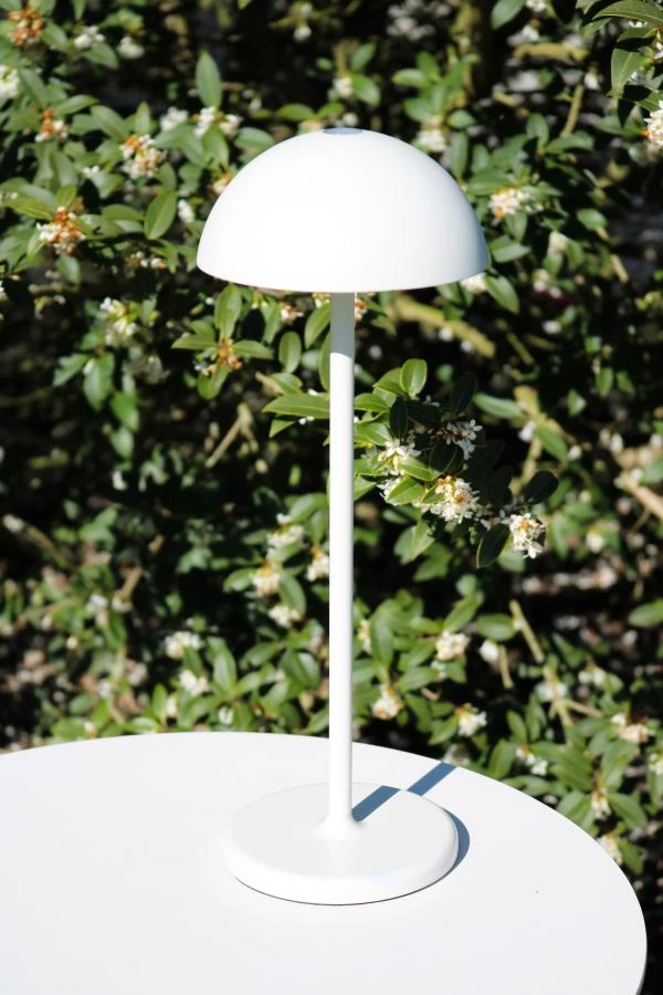 Lucide JOY - Lampe de table Rechargeable Intérieur/Extérieur - Batterie/Piles - Ø 12 cm - LED Dim. - 1x1,5W 3000K - IP54 - Blanc - ambiance 4